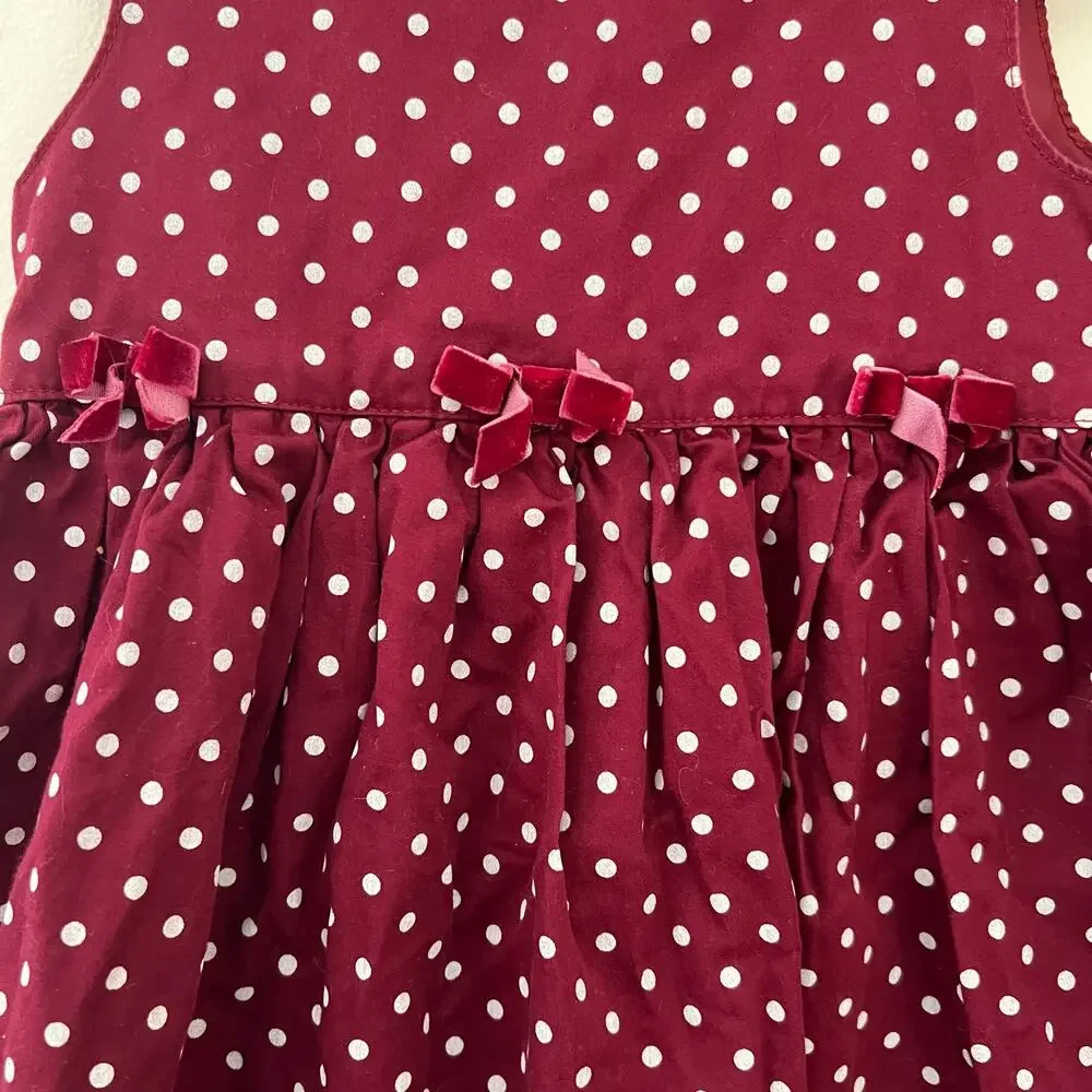 ❤️ 3/$25 Carter's Maroon Polka Dot Dress with Velour Bows 18m